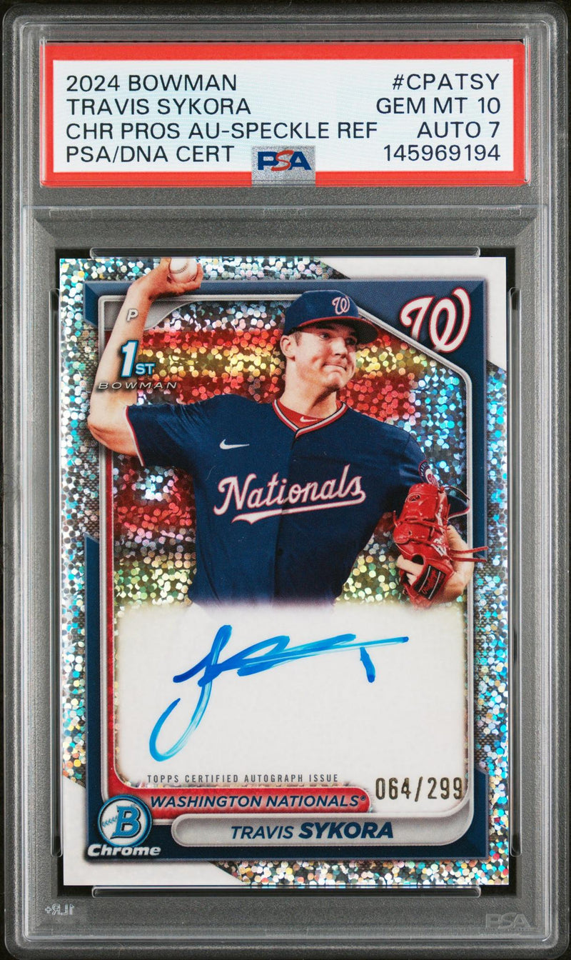 2024 Bowman Chrome Prospect Autographs Chr Prospect Au-Speckle Ref Travis Sykora #CPATSY /299 PSA 10