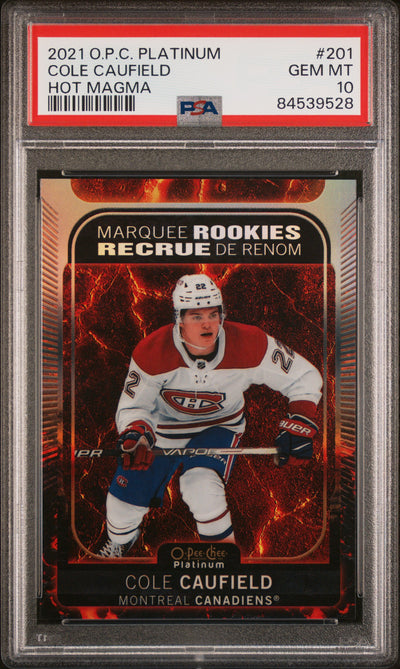 2021 O-Pee-Chee Platinum Hot Magma Cole Caufield #201 /499 PSA 10