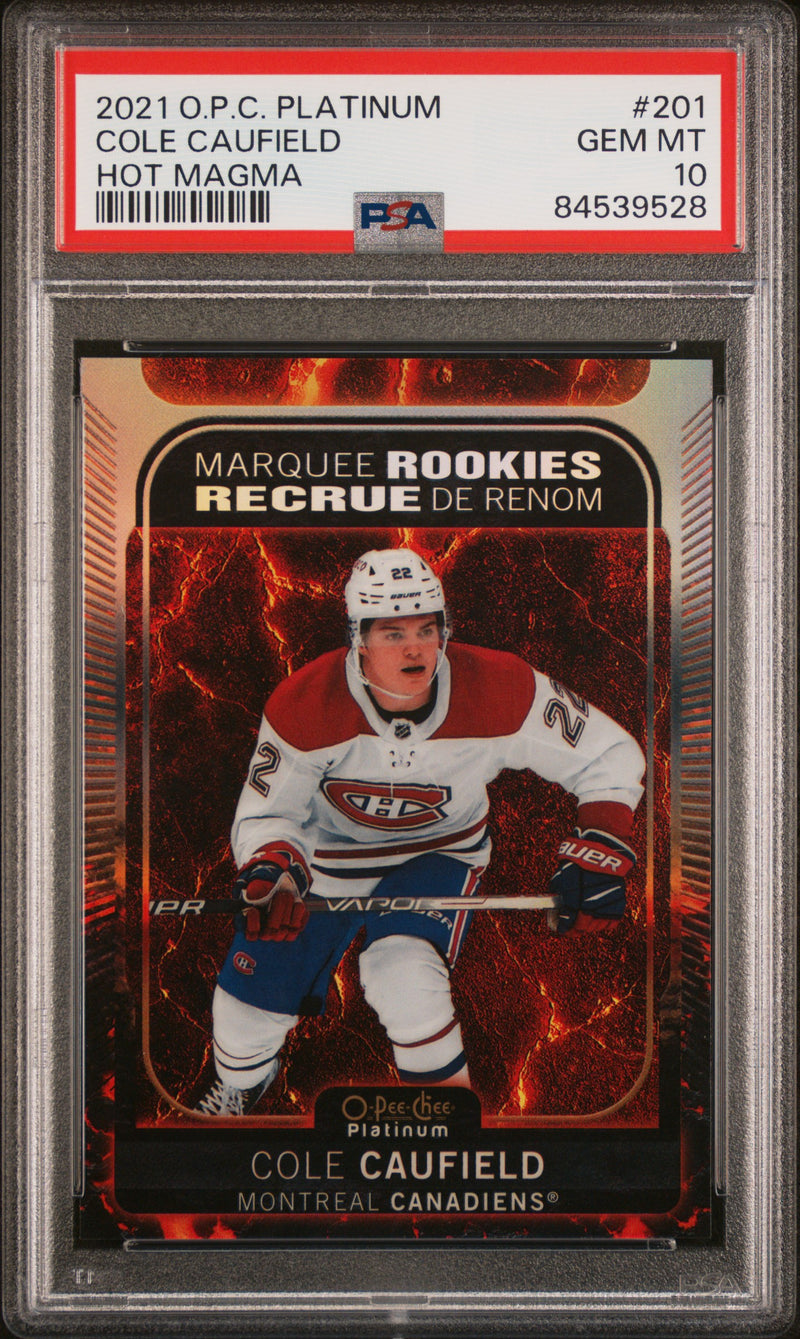 2021 O-Pee-Chee Platinum Hot Magma Cole Caufield #201 /499 PSA 10