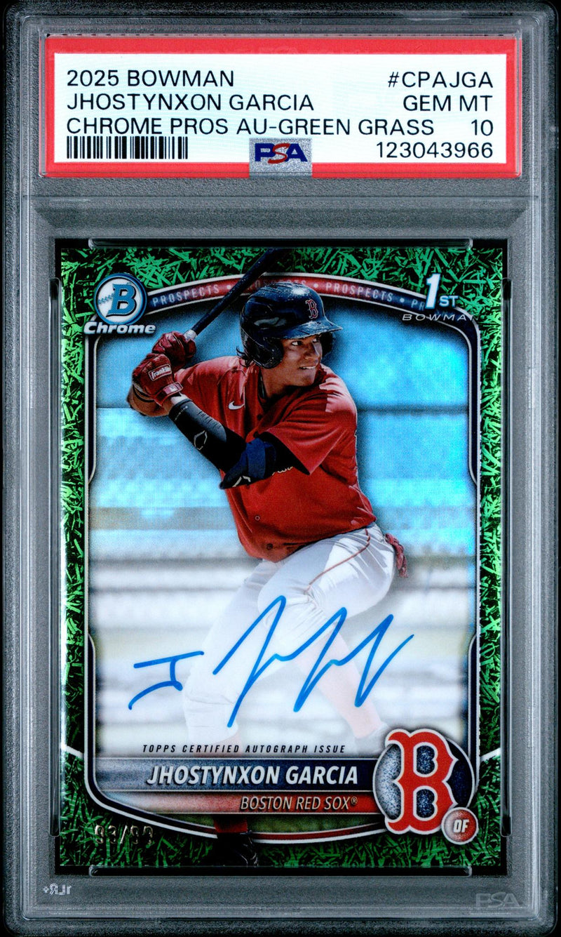 2025 Bowman Chrome Prospect Autographs Green Grass Jhostynxon Garcia #CPAJGA /99 PSA 10