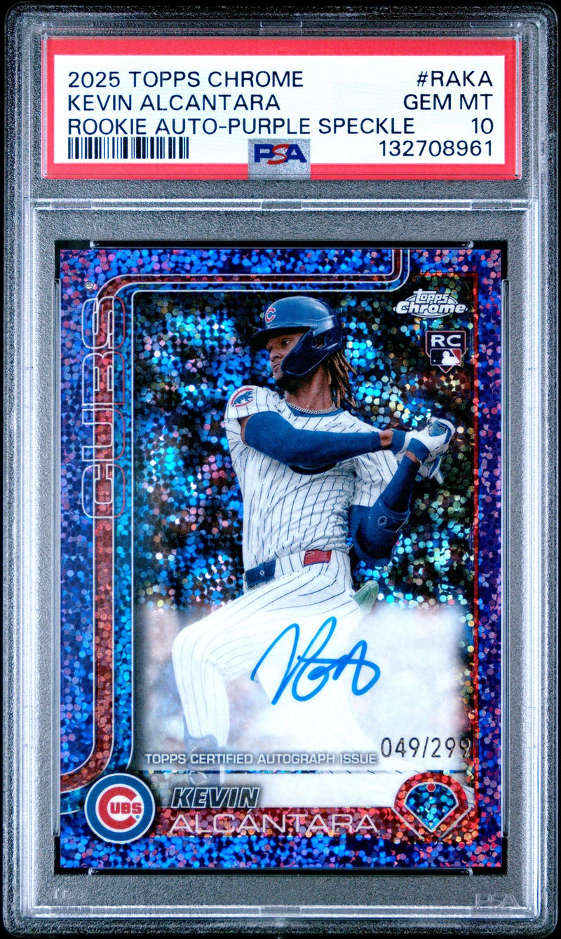 2025 Chrome Rookie Autographs Purple Speckle Refractors Kevin Alcantara #RAKA /299 PSA 10