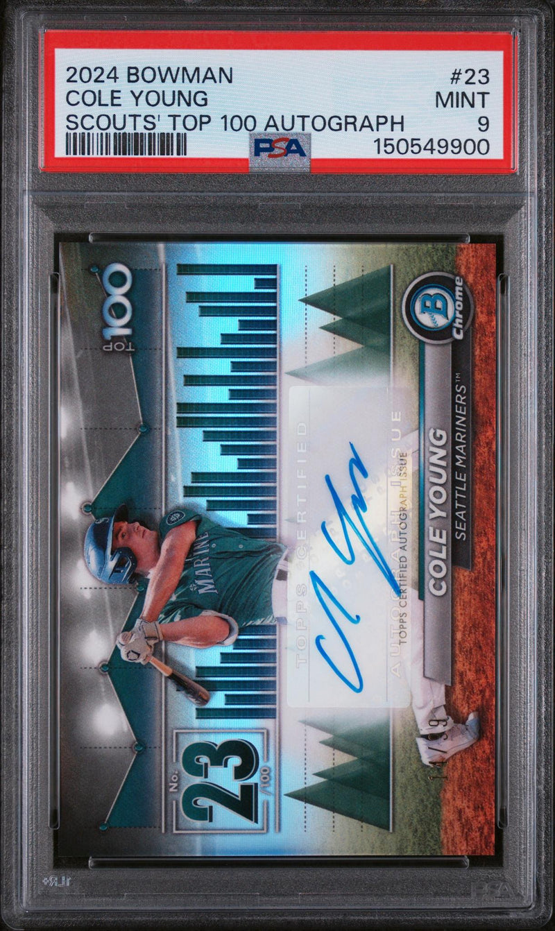 2024 Bowman Bowman Scouts' Top 100 Autographs Cole Young #23 /100 PSA 9