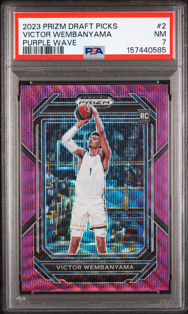 2023 Panini Prizm Draft Picks Purple Wave Prizm Victor Wembanyama #2 PSA 7