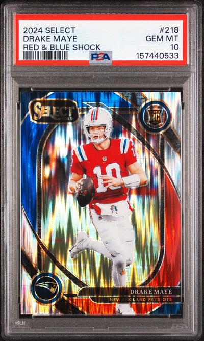 2024 Panini Select Club Level Red and Blue Shock Drake Maye #218 PSA 10