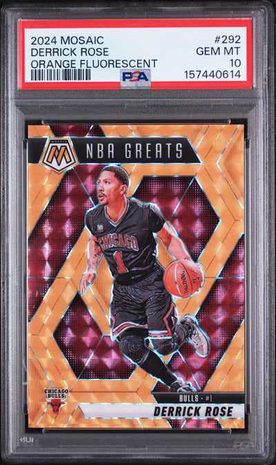 2024 Panini Mosaic Orange Fluorescent Mosaic Derrick Rose #292 /25 PSA 10