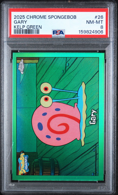 2025 Topps Chrome Spongebob 25th Anniversary Kelp Green Gary #26 PSA 8