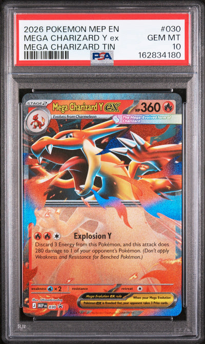 2026 Pokemon Mega Evolution Black Star Promo Mega Charizard Tin Mega Charizard Y Ex #030 PSA 10