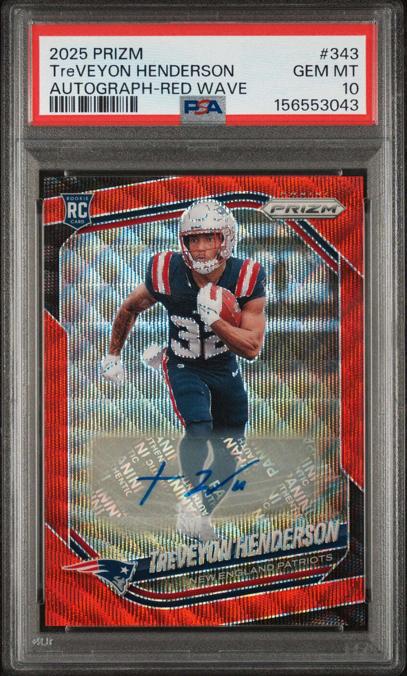 2025 Panini Prizm Autographs Prizms Red Wave Treveyon Henderson #343 /149 PSA 10
