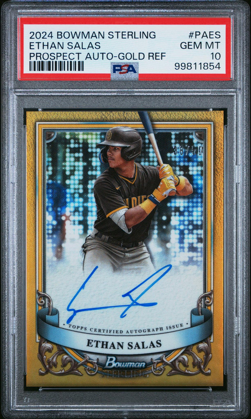 2024 Bowman Sterling Prospect Autographs Gold Refractors Ethan Salas #PAES /50 PSA 10