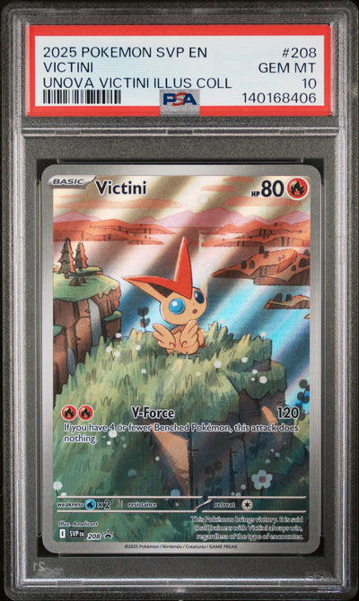 2025 Pokemon Scarlet and Violet Black Star Promo Unova Victini Illustration Collection Victini #208 PSA 10
