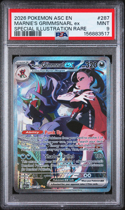 2026 Pokemon Mega Evolution Ascended Heroes Special Illustration Rare Marnie's Grimmsnarl Ex #287 PSA 9