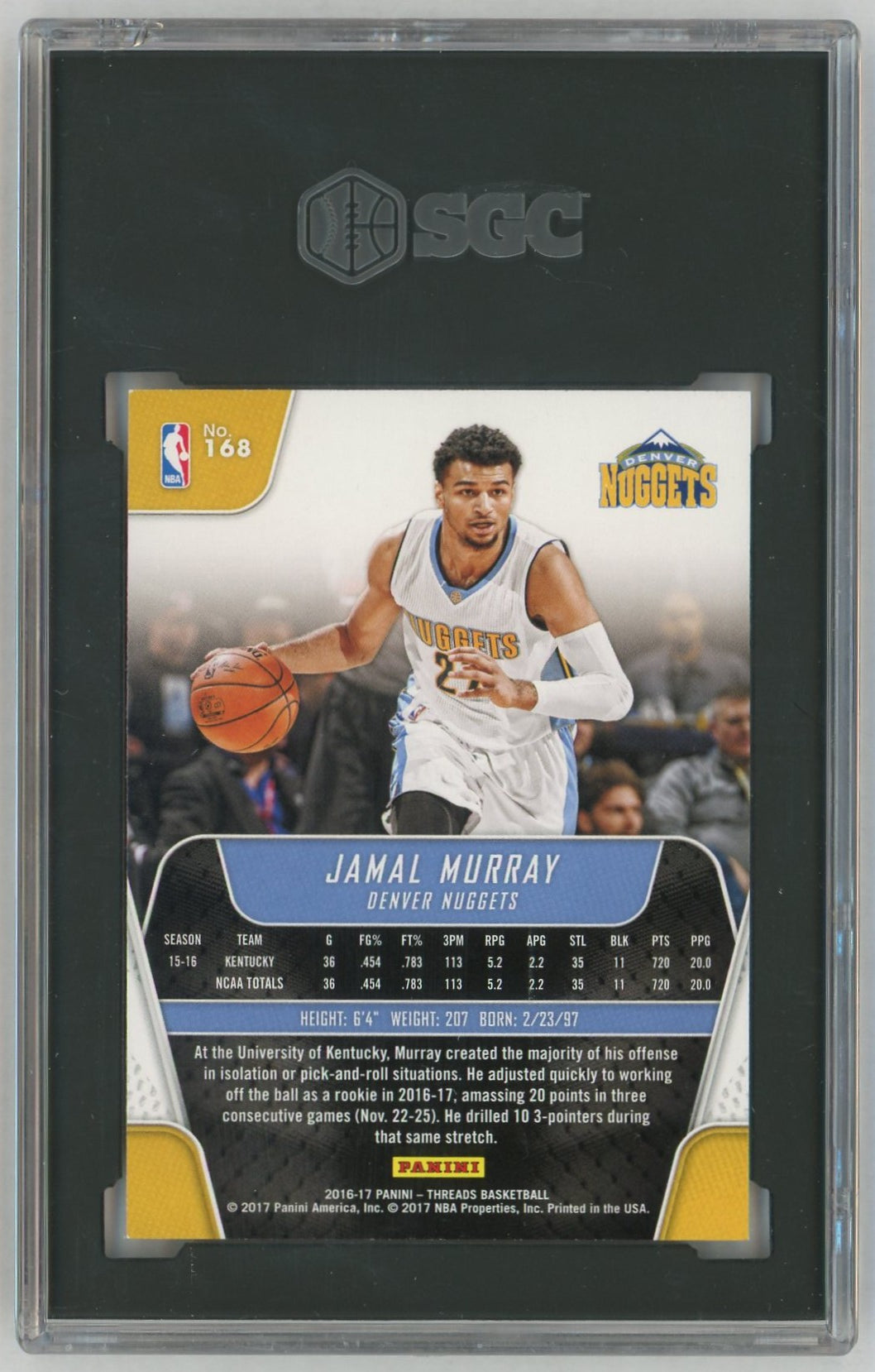 2016-17 Panini Threads #168 Jamal Murray Rookie RC SGC 10
