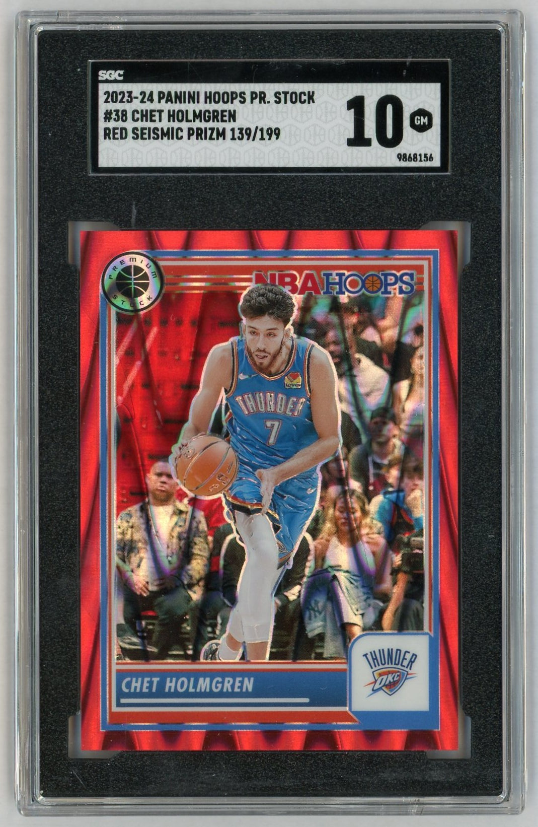 2023 NBA Hoops Premium Stock #38 Chet Holmgren Red Seismic /199 SGC 10