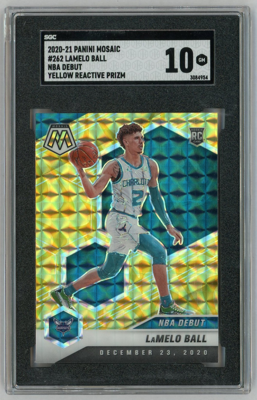 2020-21 Mosaic #262 LaMelo Ball NBA Debut Rookie RC Yellow Reactive SGC 10