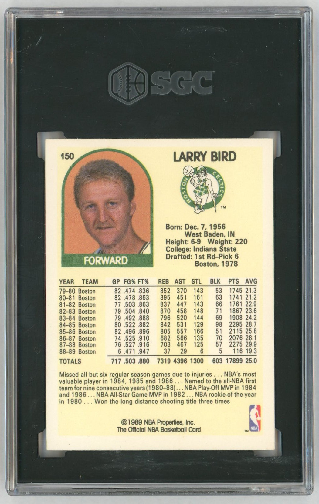 1989 NBA Hoops #150 Larry Bird SGC 8