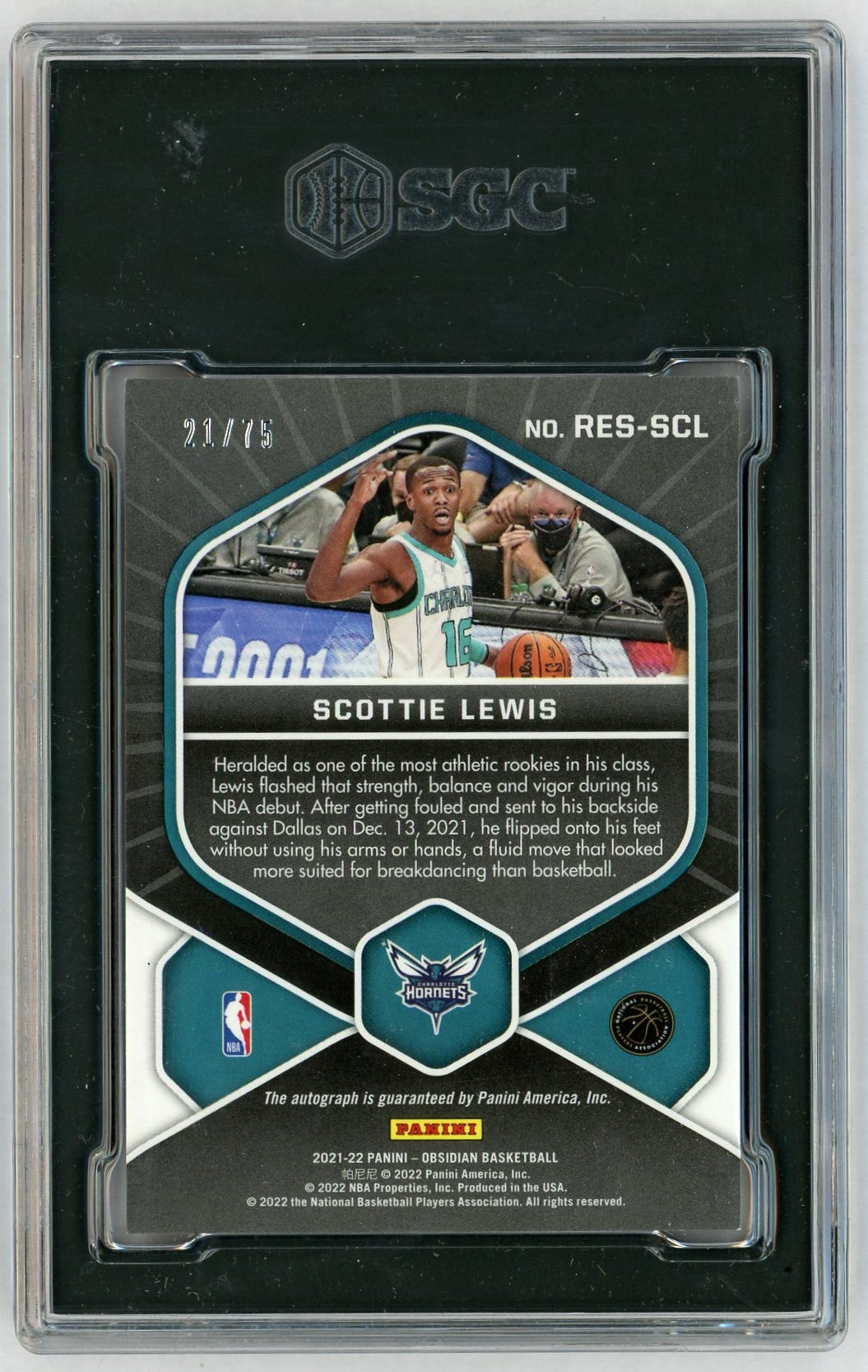 2021 Panini Obsidian Scottie Lewis Electric Etch Purple Auto /75 SGC 9.5