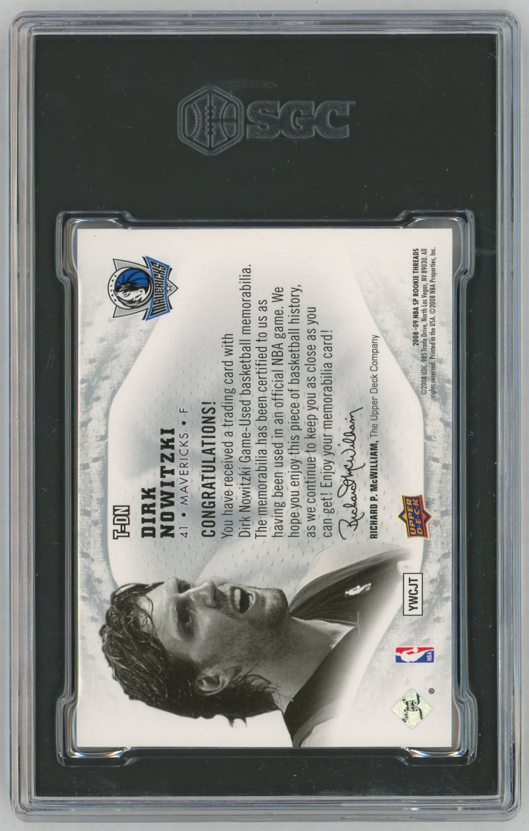 2008 SP Rookie Threads #T-DN Dirk Nowitzki Game-Used Dual Patch SGC 9.5