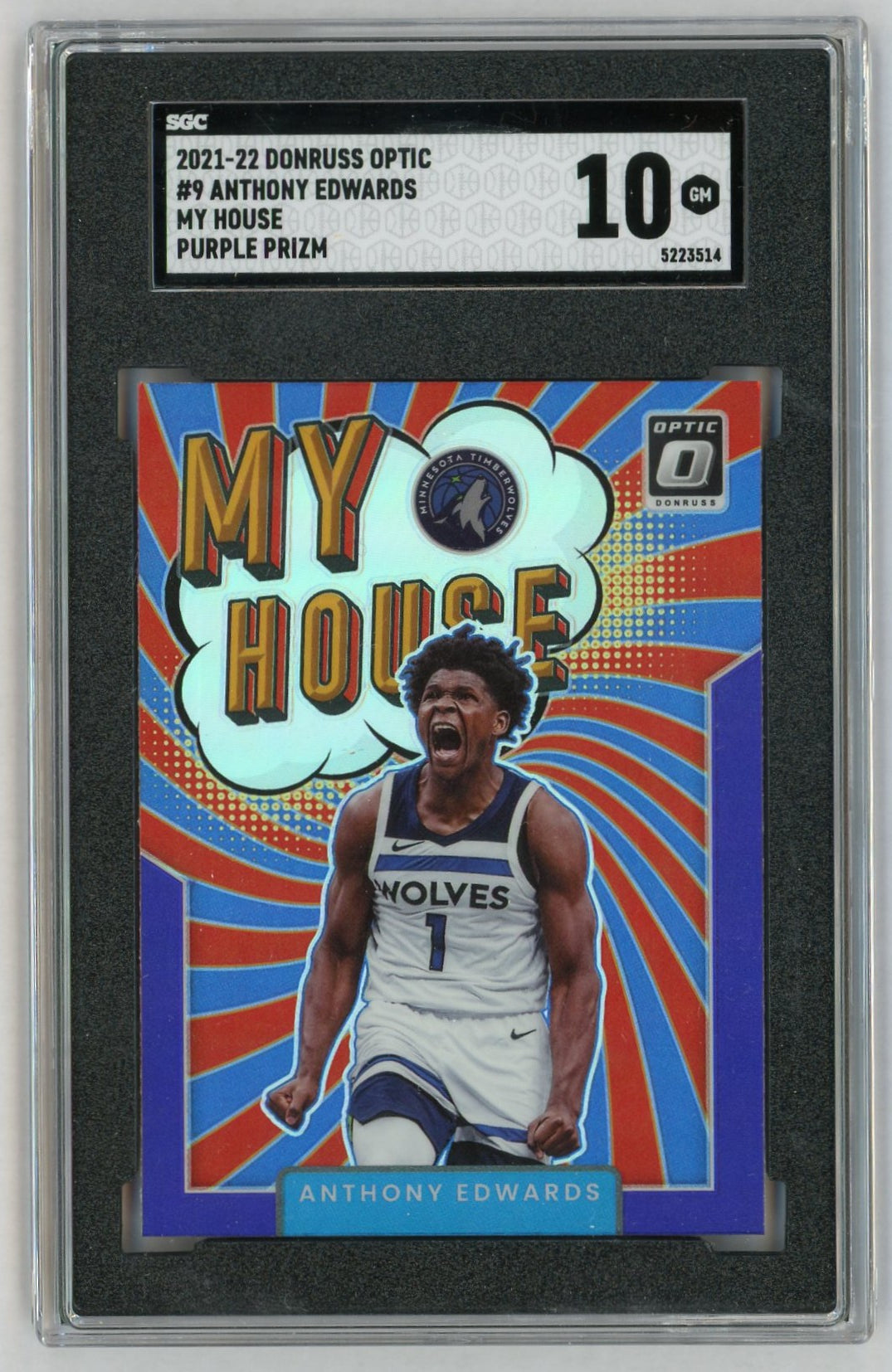 2021-22 Donruss Optic #9 Anthony Edwards My House Purple SGC 10