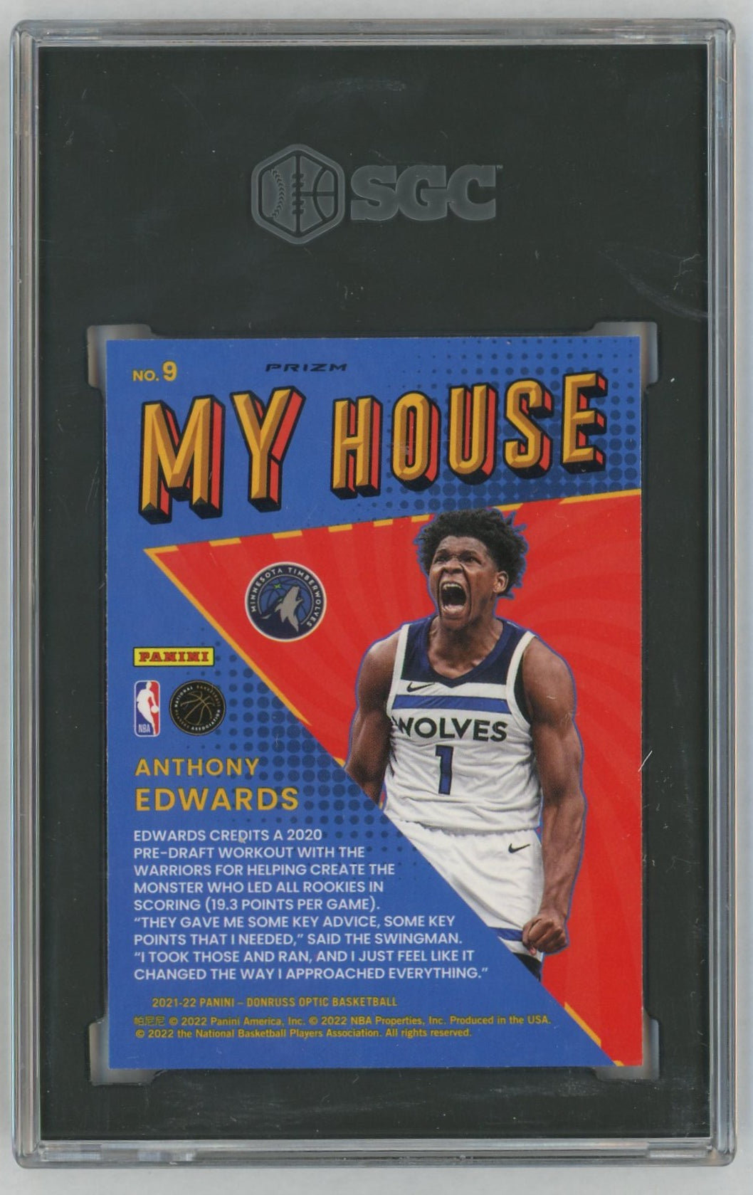 2021-22 Donruss Optic #9 Anthony Edwards My House Purple SGC 10