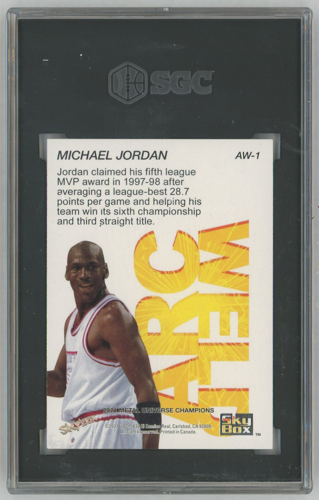 2021 SkyBox Metal Universe Champions #AW-1 Michael Jordan Arc Weld SGC 9.5