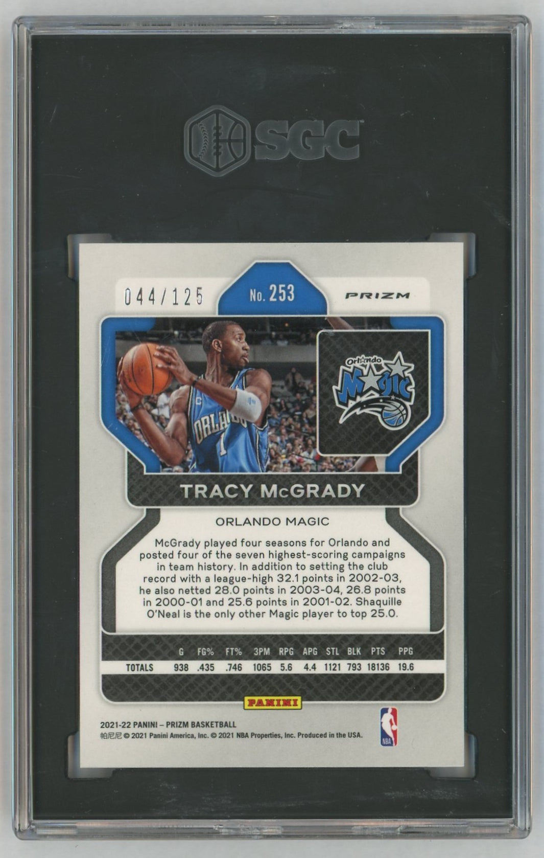 2021-22 Prizm #253 Tracy McGrady Blue Ice /125 SGC 9