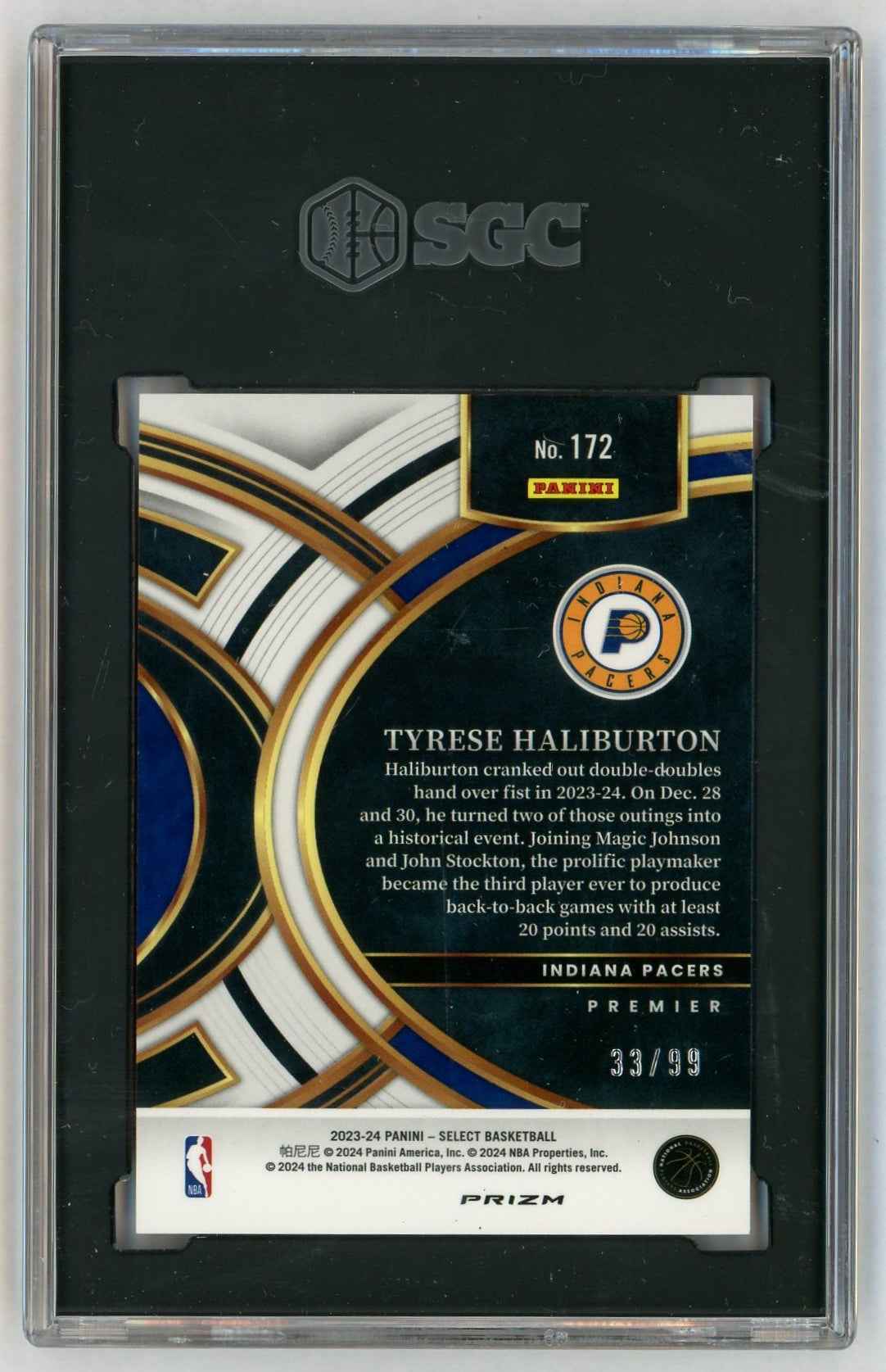 2023 Select #172 Tyrese Haliburton Blue Tectonic /99 Premier Level SGC 9.5