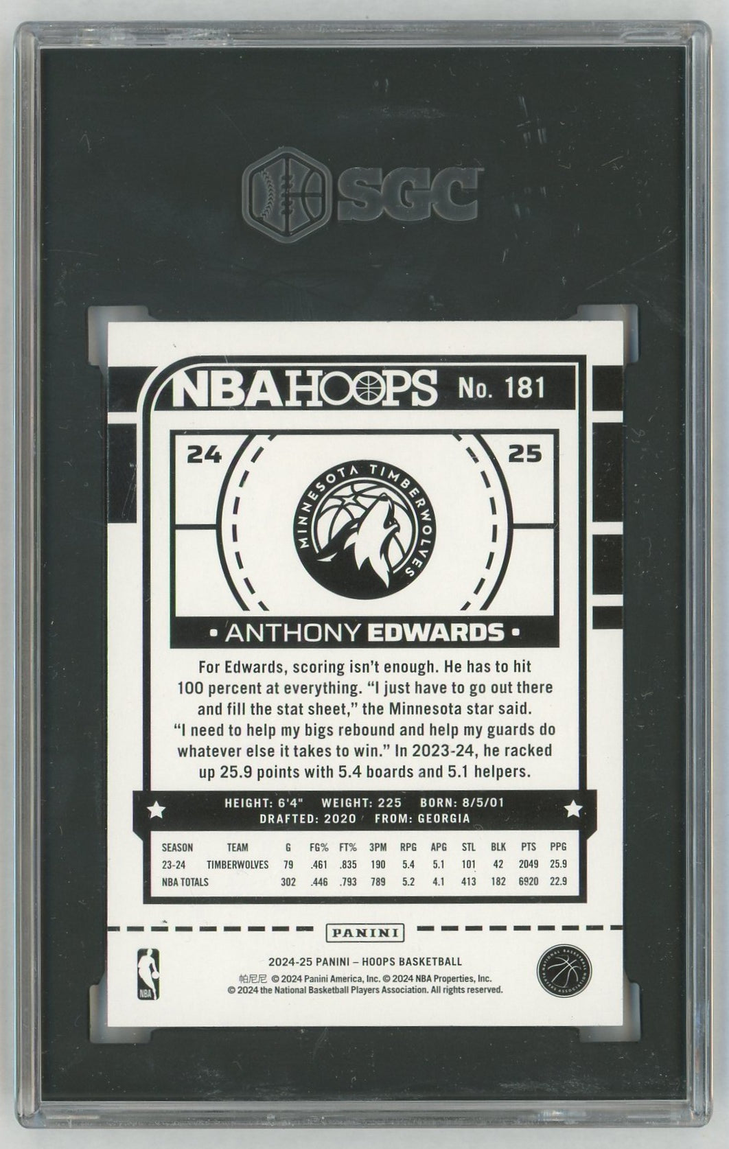 2024-25 NBA Hoops #181 Anthony Edwards Blue SGC 10