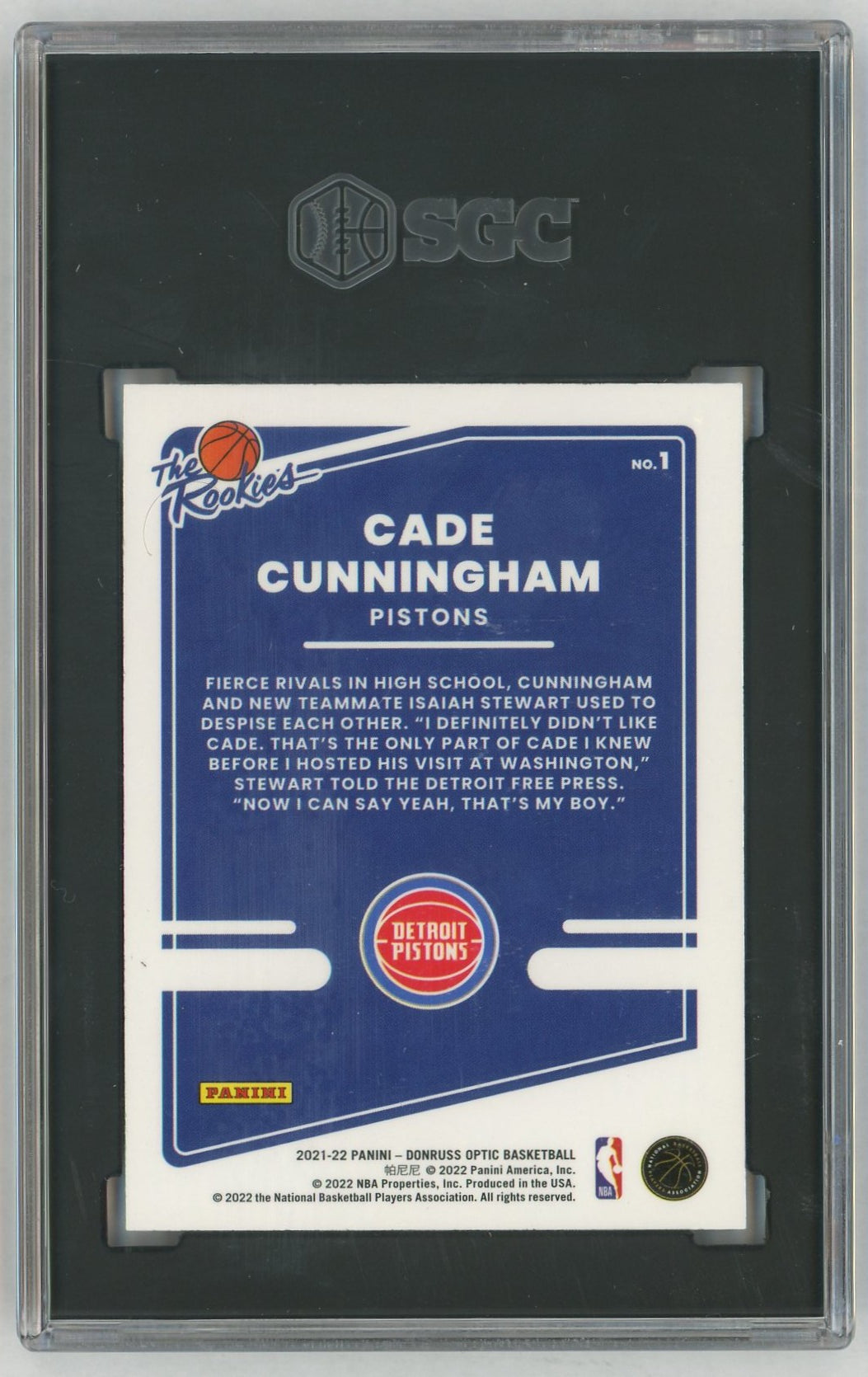 2021-22 Donruss Optic #1 Cade Cunningham The Rookies RC SGC 10