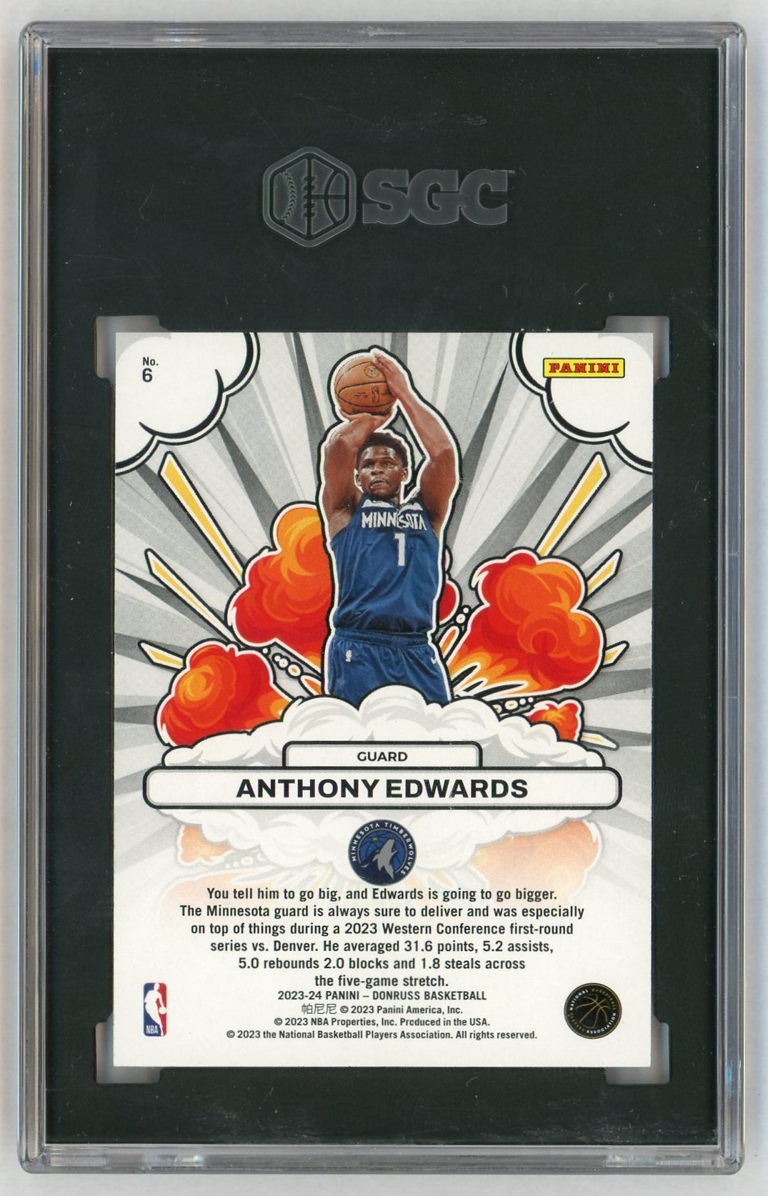 2023 Donruss #6 Anthony Edwards Bomb Squad SGC 9.5