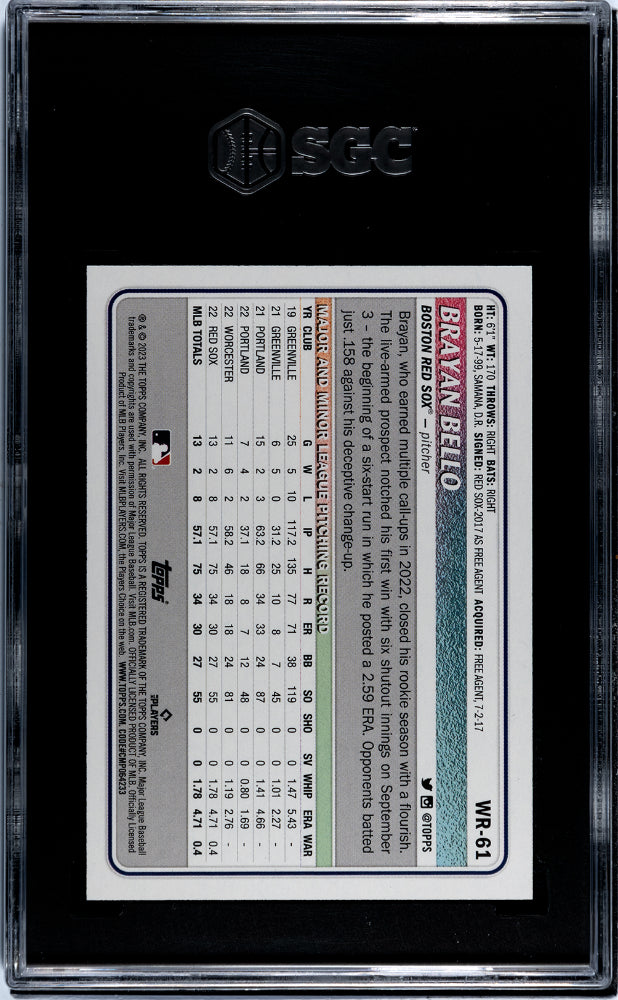 2023 Topps Big League Wrapper Red. Green Foil Brayan Bello #WR-61 RC /99 SGC 9.5