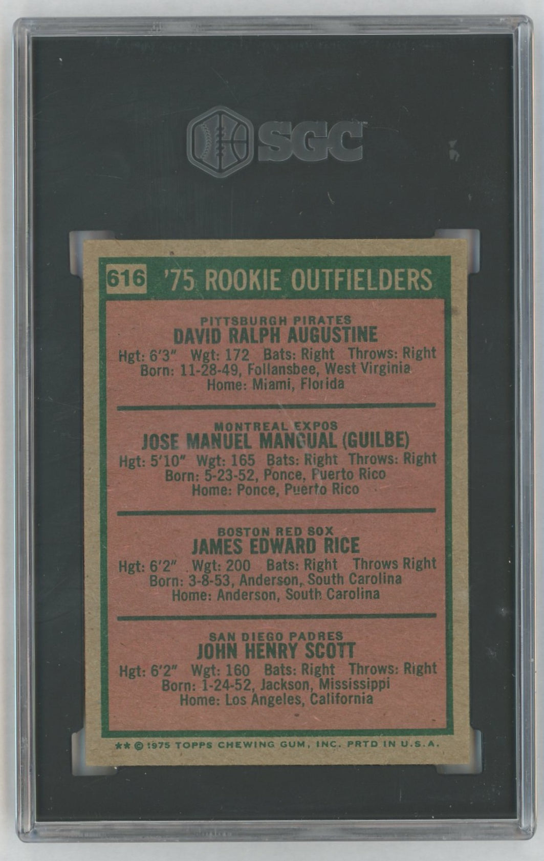 1975 Topps #616 Jim Rice Rookie Outfielders RC SGC 5
