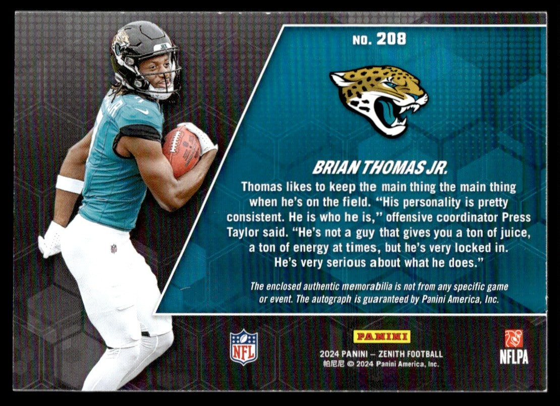 2024 Panini Zenith Brian Thomas Jr. #208 Patch Auto