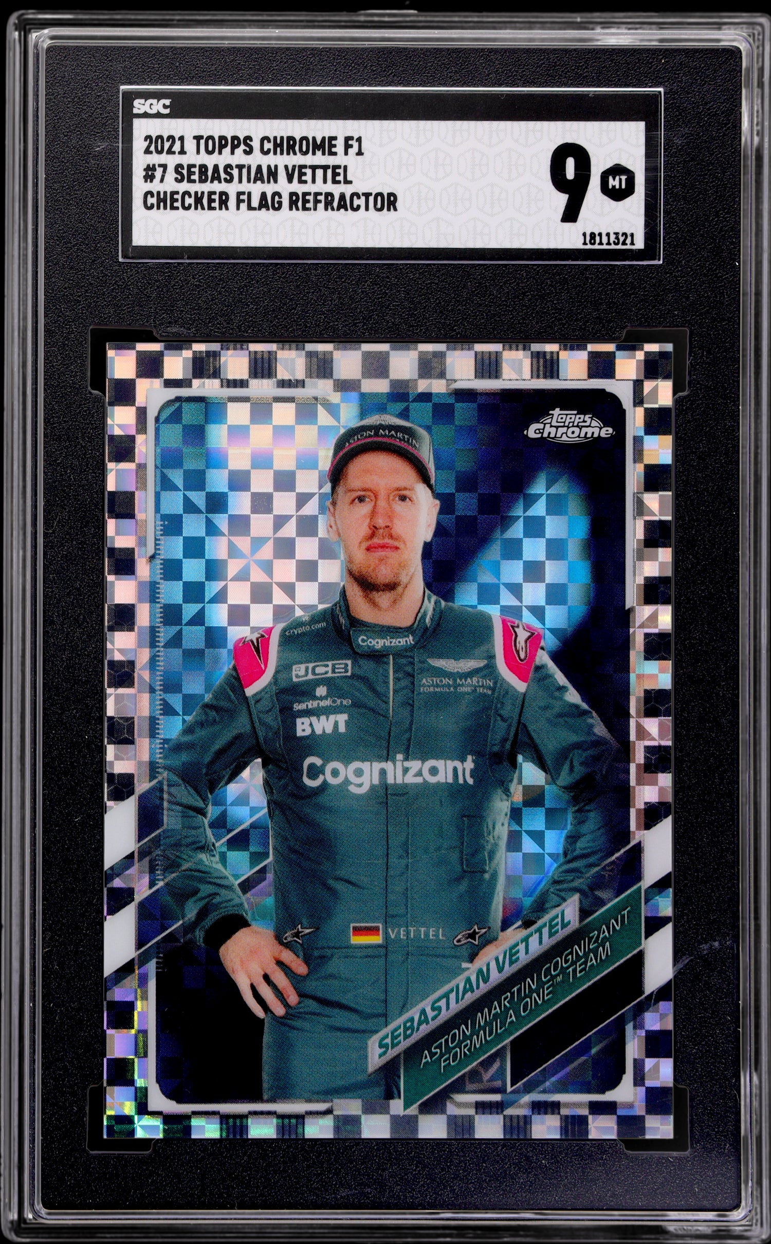 2021 Topps Chrome F1 Checker Flag Sebastian Vettel #7 SGC 9 Refractor