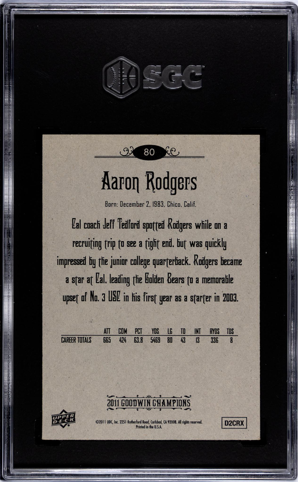2011 Upper Deck Goodwin Champions Aaron Rodgers #80 SGC 8