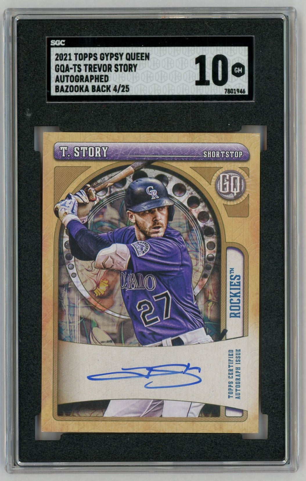 2021 Gypsy Queen #GQA-TS Trevor Story Bazooka Back Auto /25 SGC 10
