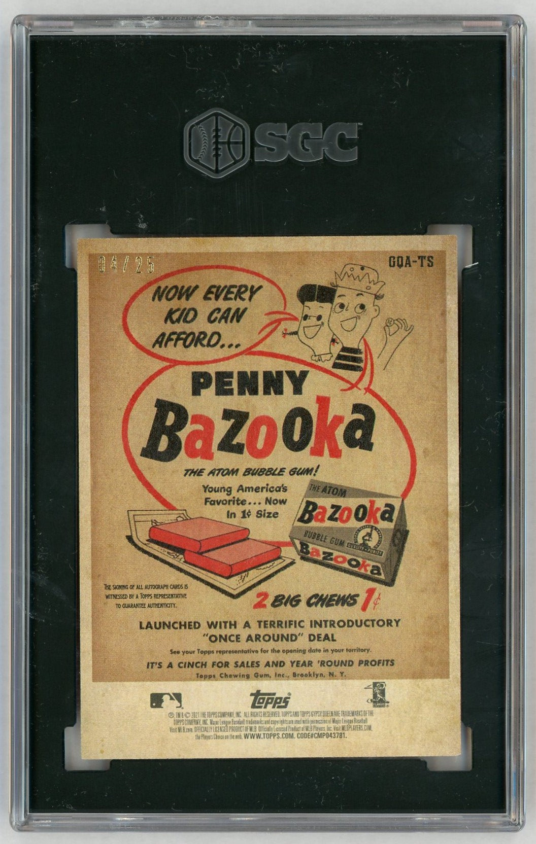 2021 Gypsy Queen #GQA-TS Trevor Story Bazooka Back Auto /25 SGC 10