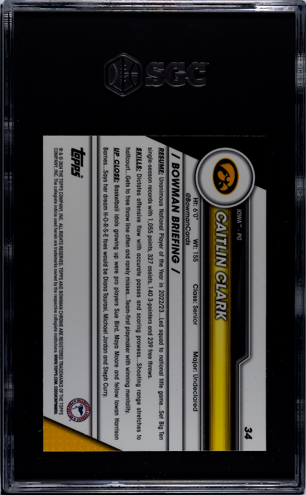2023-24 Bowman U Chrome #34 Caitlin Clark SGC 9.5