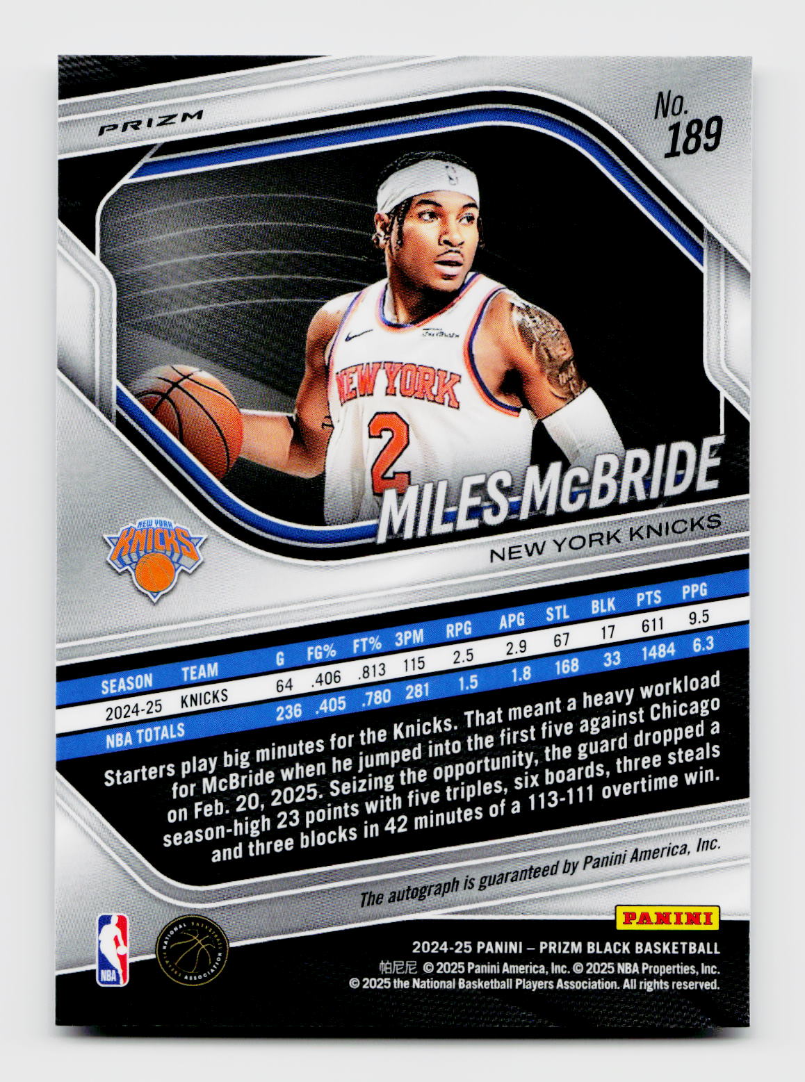 2024-25 Prizm Black #189 Miles McBride Silver Auto