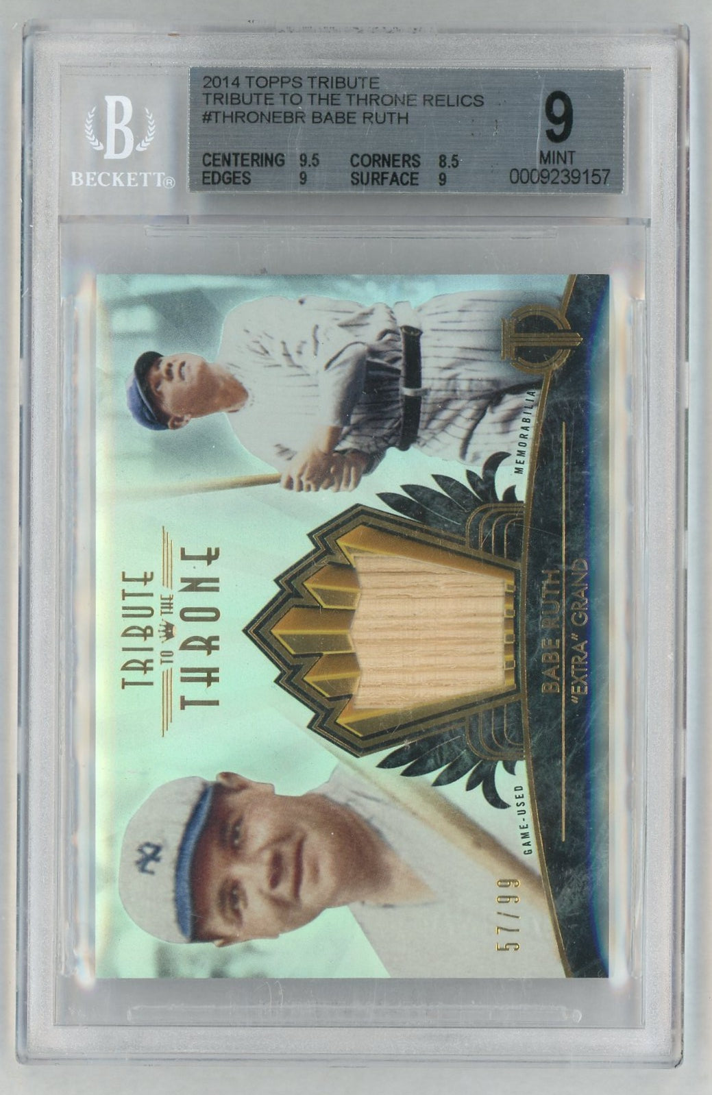 2014 Topps Tribute Tribute To the Throne Relics Babe Ruth #THRONEBR /99 BGS 9