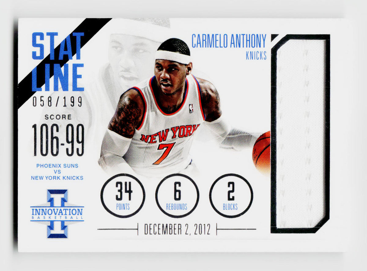 2012 Innovation #2 Carmelo Anthony Stat Lines Game-Used Jersey Patch /199