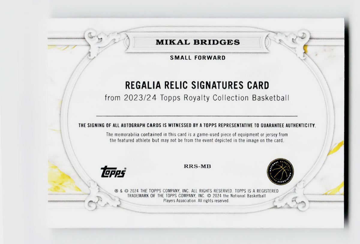 2023 Topps Royalty #RRS-MB Mikal Bridges Regalia Relic Game-Used Dual Patch Auto /25
