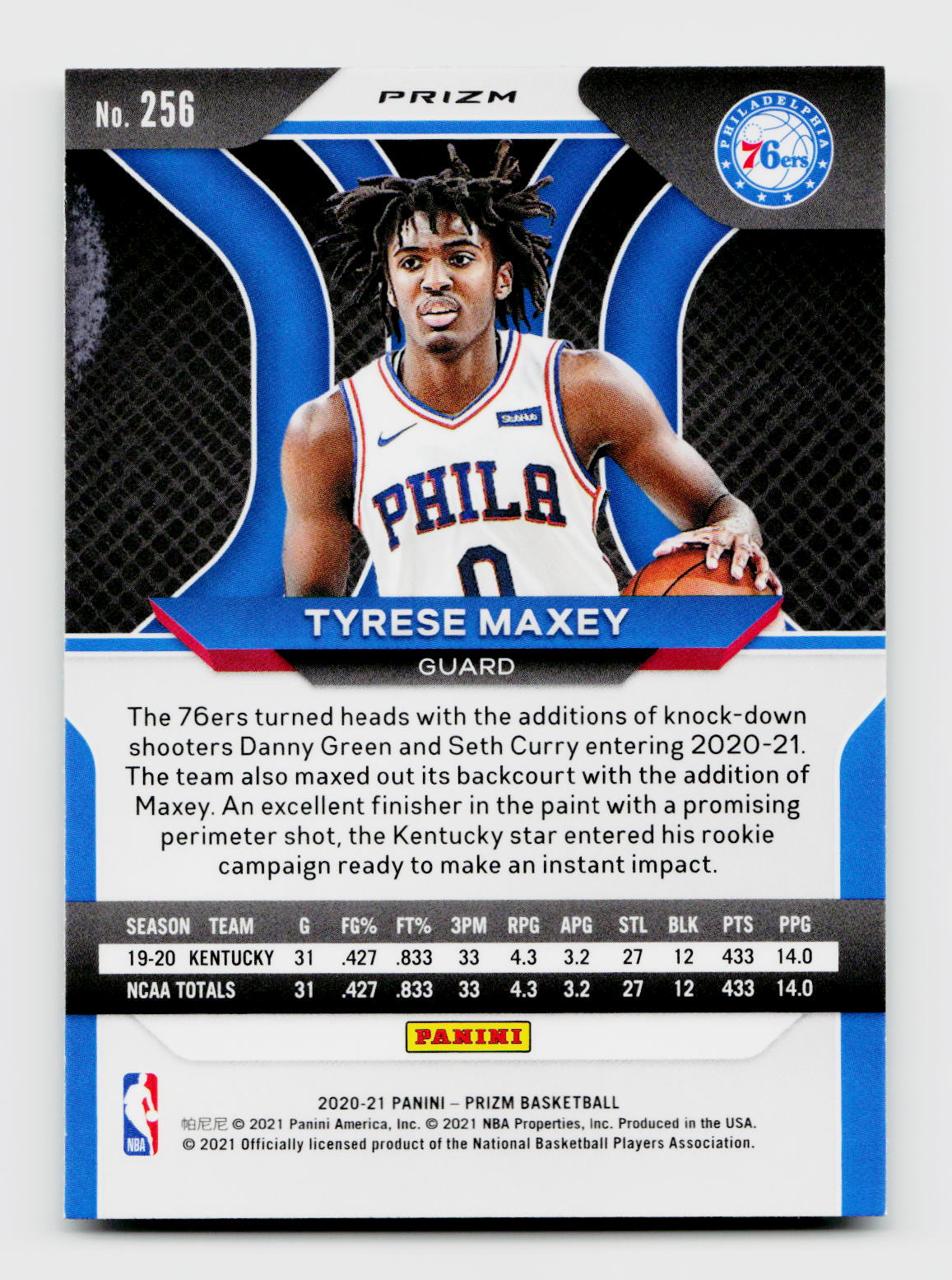2020-21 Panini Prizm Tyrese Maxey #256 Rookie