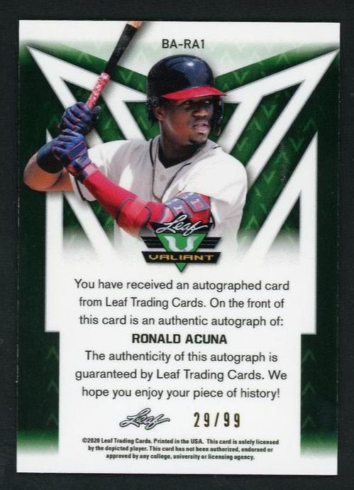 2018 Leaf Valiant BA-RA1 RONALD ACUNA Green /99 Auto