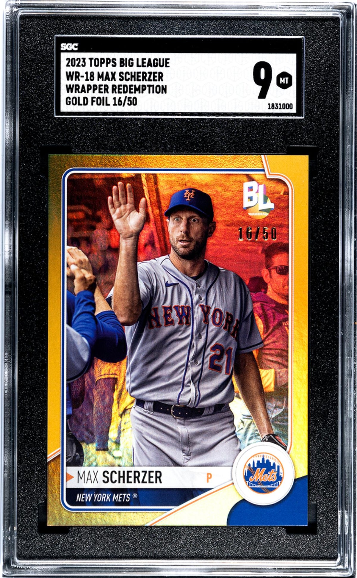 2023 Topps Big League Wrapper Redemption Gold Foil Max Scherzer #WR-18 /50 SGC 9
