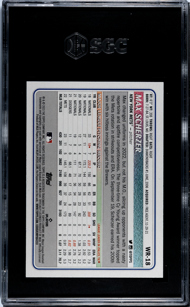 2023 Topps Big League Wrapper Redemption Gold Foil Max Scherzer #WR-18 /50 SGC 9