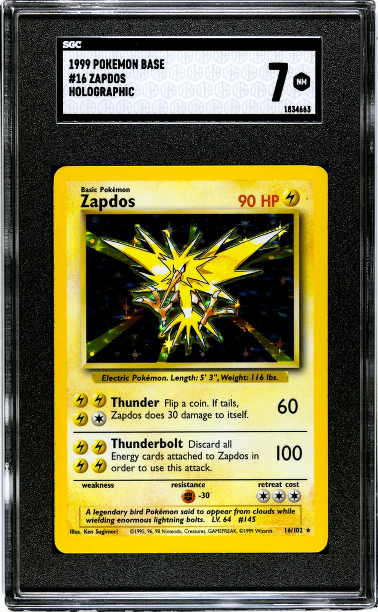 1999 Pokemon #16/102 Zapdos Holographic SGC 7