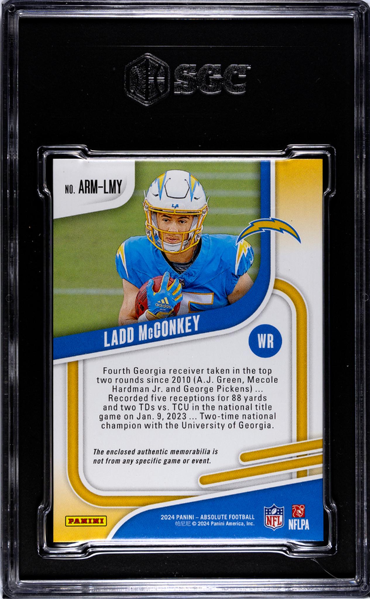 2024 Absolute #ARM-LMY Ladd McConkey Rookie Materials SGC 9.5