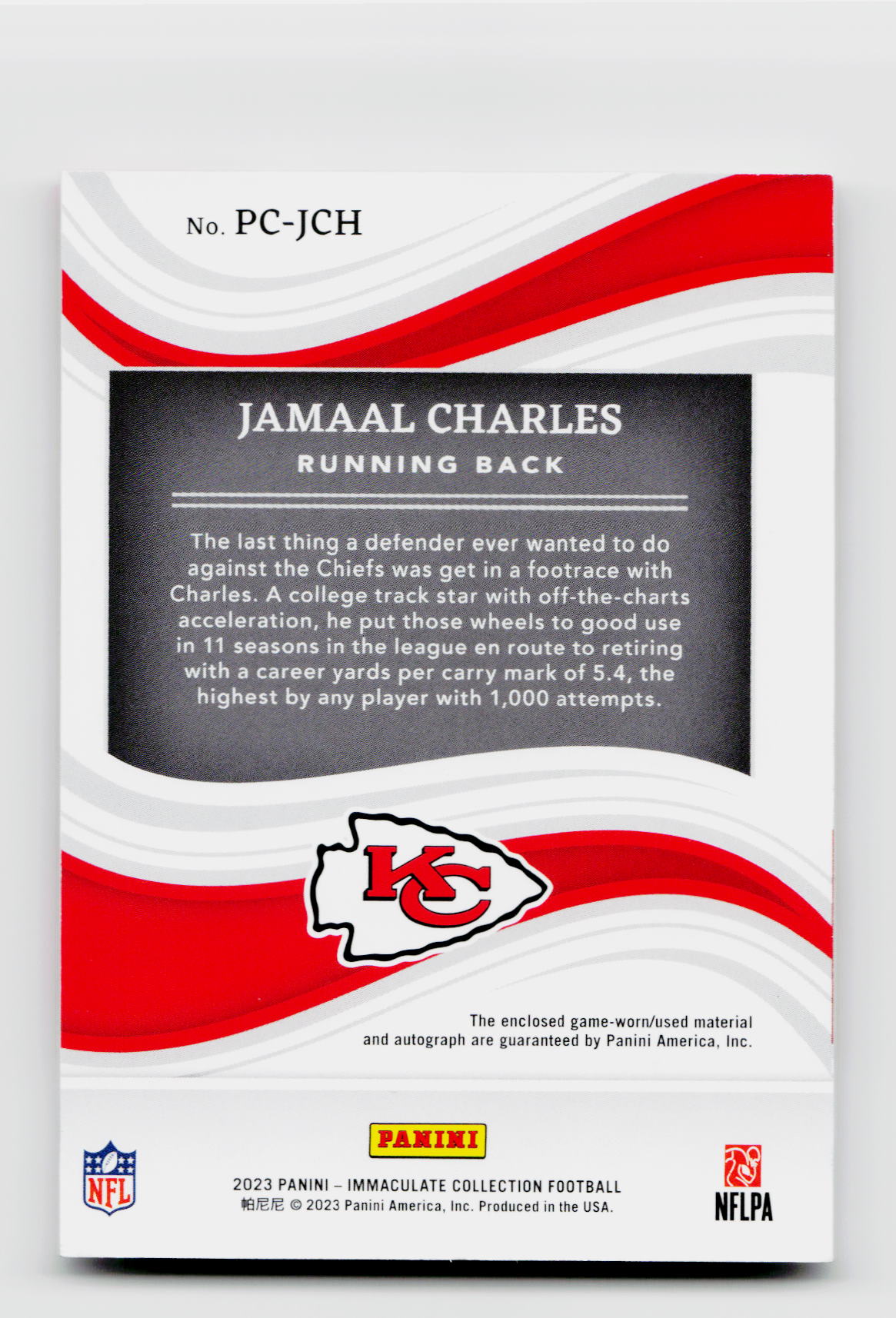 2023 Immaculate #PC-JCH Jamaal Charles Triple Game-Worn Patch Auto  /99