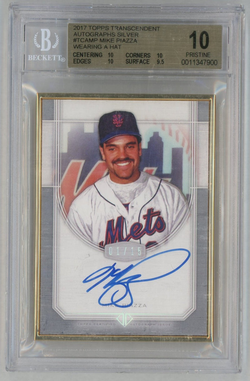 2017 Topps Transcendent Mike Piazza Silver Framed Auto Wearing A Hat Variation /15 BGS Pristine 10