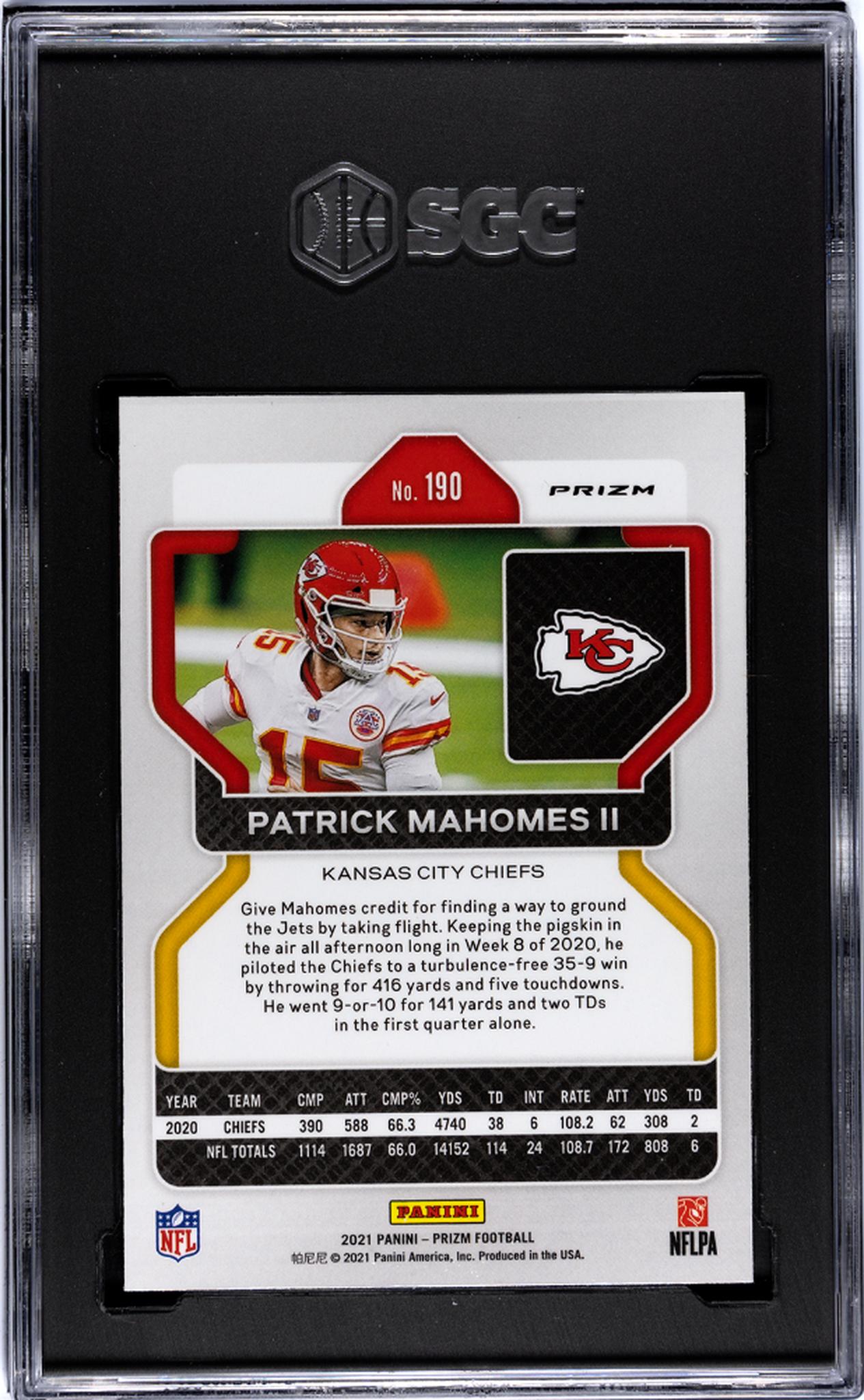 2021 Panini Prizm #190 Patrick Mahomes II Green SGC 9.5 MT+ Kansas City Chiefs